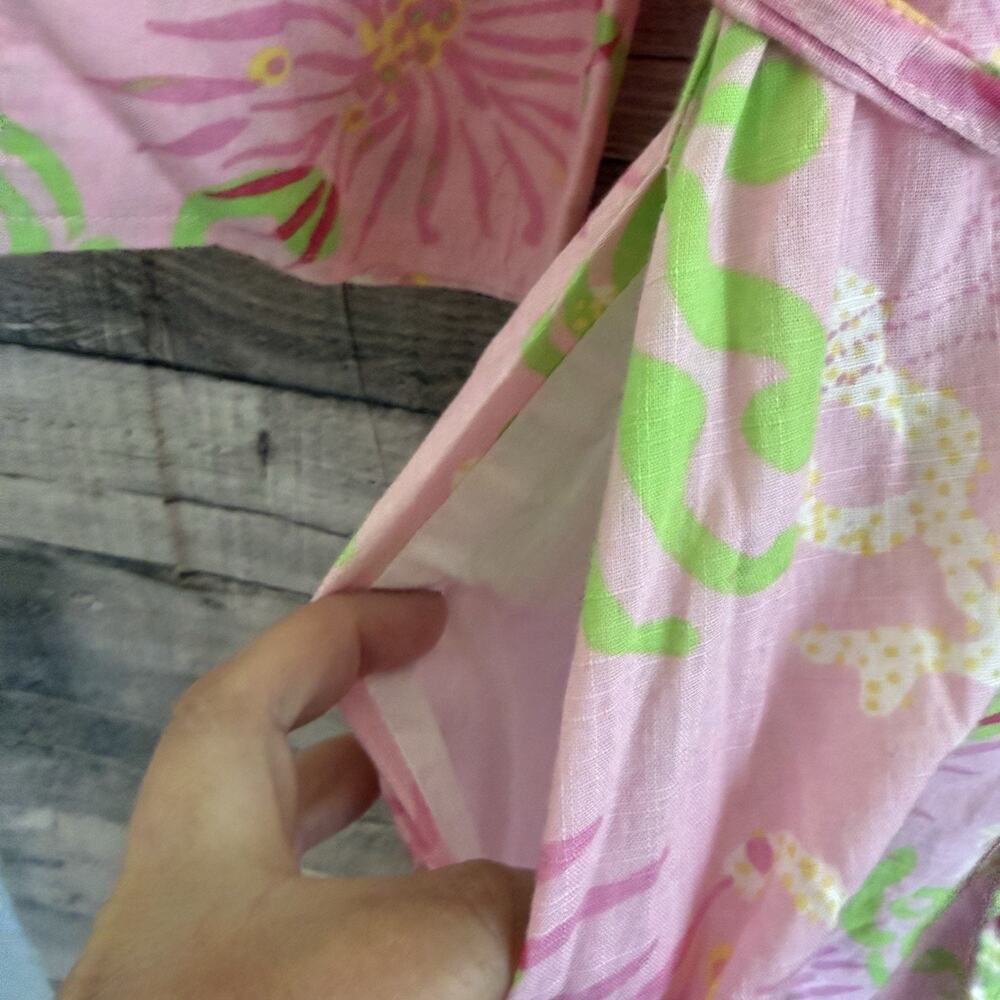 Lilly Pulitzer Pink Green Floral Tunic Dress Gold Embroidered Neck, Cover Up M - Picture 5 of 10